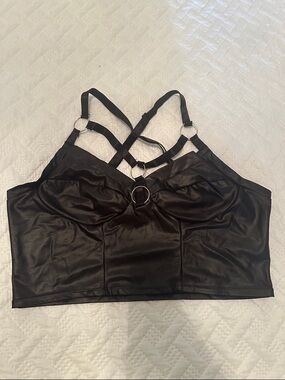 SHEIN Black Faux Leather Strappy Crop Top